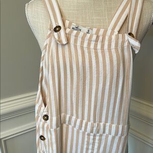 Hollister Beige and White Striped Overalls
